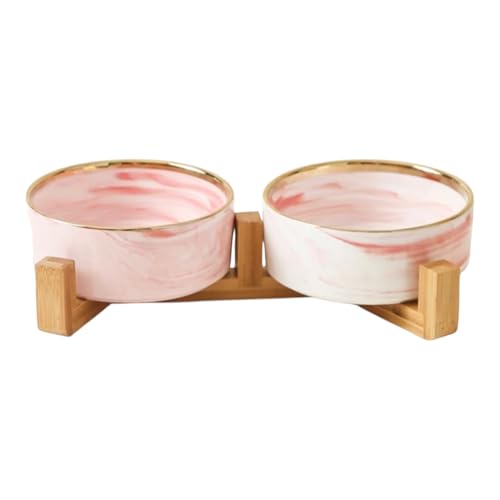 Ceramic Pet Bowl (Marble Design) Set of 2 with Stand,