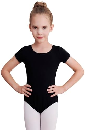 WEGETIT Leotards for Girls Gymnastics Toddler Ballet Leotard Girls Dance Shirts (Black,6-8Years)