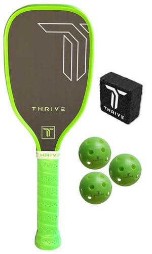 Thrive Pickleball Training Paddle Kit - Includes NEON Green Trainer Paddle, 3 Fast Hands Mini Pickleballs & Paddle Eraser - T-700 Carbon Fiber, Extra Long Handle, 16mm Core
