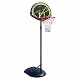 🏀 【MATERIAL】 hierro pintado, PE, PVC; Dimensión total: 82 x 56 x (217-277) cm / 32,5 x 20 x (85,5-109) "" / 2,7 x 1,8 x (7-9) pies; Ajuste de altura de la llanta: incremental 170-230cm / 5.6-7.5ft; Tamaño máximo de la base (llena de agua): 8.7 galones.