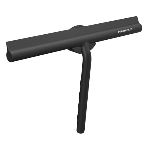Image of Minismus Shower Squeegee for Shower, Bathroom, Tiles, Mirror, Window, Drill-Free Magnetic Holder, Sticker, Elegant Modern Design (Black, 28cm)