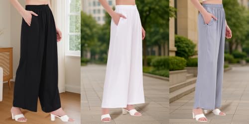 Image of Buy That Trendz Palazzo Pants for Women Rayon Elasticated Regular Fit Flared Wide Leg M to 6XL Pack of 3