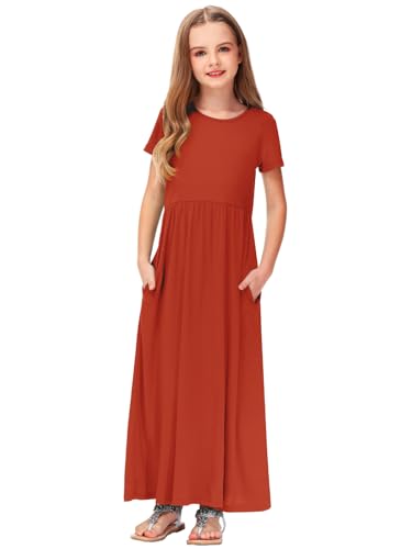 Image of Deerose Girls Maxi Dress Short Sleeve Casual Long Dresses with Pockets 5-14 Years