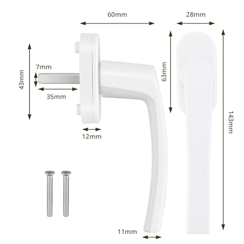 Lavck Fenstergriffe Weiß, 4 Stück Fenstergriff Aluminium Fensterschloss Balkontürgriff ohne Schließzylinder, in Stiftlänge 35mm, Türgriffe mit Schrauben für Fenster, Terrassentüren und Balkontüren