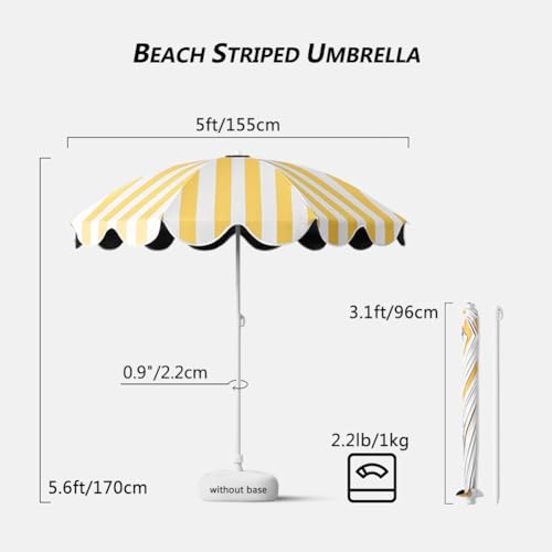 Pasiasty Parasol Plażowy Z Regulacją Wysokości, 5-Stopowy Parasol Tarasowy Boho Do Basenu, Odporny Na Promieniowanie Uv, Parasol Przeciwsłoneczny Do Ogrodu, Na Taras I N,Yellow-5ft/155cm