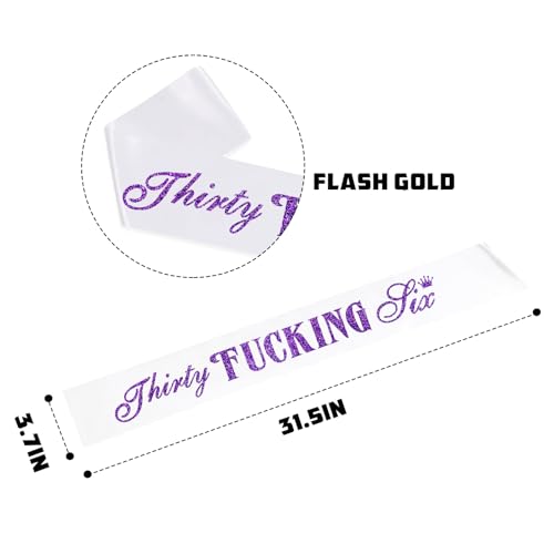 Thirty Six White Sash with Purpler Foil Sash - Funny 36 Birthday Decor - 36 Years Old Sash - 36th Birthday Anniversary Party Supplies3