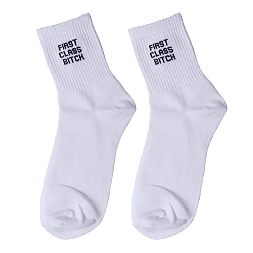 PartyKindom 1 Paire de Chaussettes Humoristiques avec Inscription « First Class » pour Femme, Homme, Petit ami, Petite Amie Cover