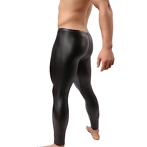 YUFEIDA Men's Faux Leather Tight Pants Man Leggings PVC Long Trousers A/Black