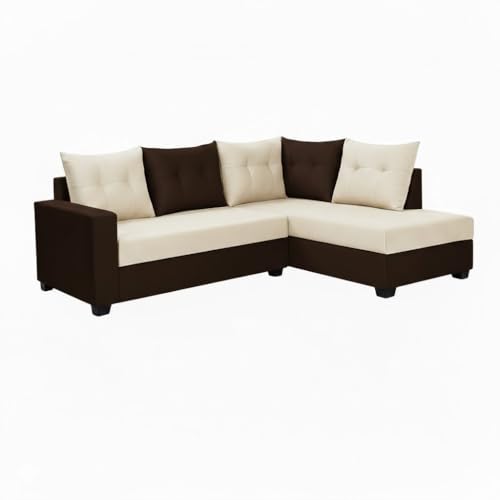 Image of SOCOZI Oriana 4 Seater RHS L Shape Sofa Set | Soft Velvet Suede Fabric | Modern Design | Plush Comfort Cushions for Living Room (Dark Brown-Cream)