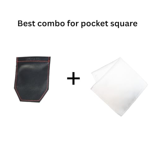 Image of LEONARDI Men's Solid Pocket Square & Pocket Square Holder For Men's Combo | Microfiber | 30cm x 30cm | Pack of 2