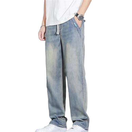 Men's Vintage Jeans Summer Thin Straight Denim Pants Elastic Waist Casual Plus Size Streetwear Trousers