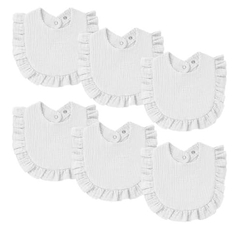 Oiomniv Muslin Baby Bibs 6-Pack Bandana Drool Bibs Soft Cotton Adjustable Unisex Newborn Toddler for Drooling Teething (6 White)