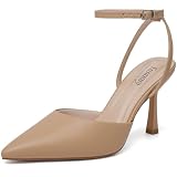 Susanny Nude Heels for Women Stiletto Closed Pointed Toe Beige Backless Dress Shoes High Heels Sexy Kitten Pumps Wedding Guest Party Dance Prom Club Ankle Strappy Dressy Comfort Shoes 8
