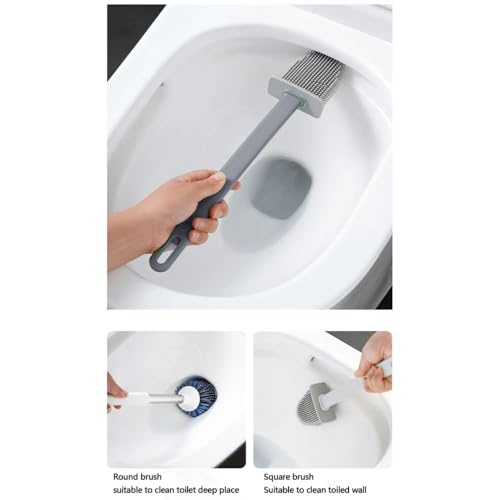Image of 3-in-1 Toilet Brush and Holder Set, Silicone Toilet Bowl Brush with Rim Cleaner, Gap Cleaning Brush, Long Handle Bathroom Cleaning Kit, Quick Dry Ventilated Storage Holder