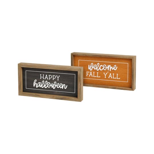 Collins Painting "Welcome Fall Y'All/Happy Halloween" Reversible Wood Sign - Wooden Tabletop Fall Signs - Rustic Fall Home Décor for Autumn