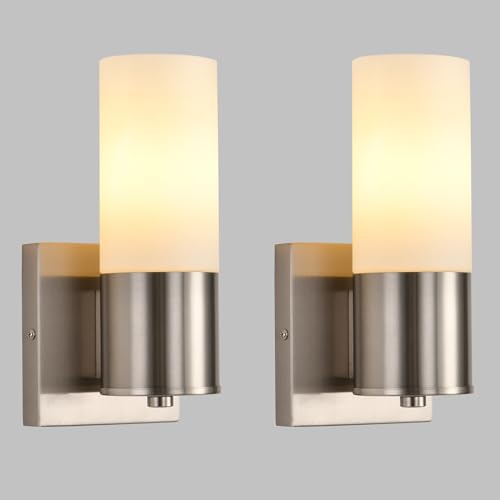 Image of Wall Sconces Set of Two, Brushed Nickel Sconces Wall Lighting, Modern Bathroom Vanity Light Fixtures, Bathroom Sconces Wall Mount Lights for Living Room Bedroom