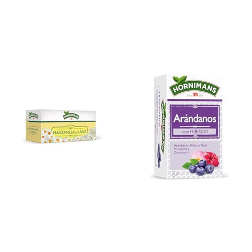 Hornimans Manzanilla con Anís Infusión con Ingredientes 100% Naturales | 25 bolsitas | Sin Teína & Infusión de Arándanos con Hibisco 100% Natural | 20 bolsitas | Con Teína