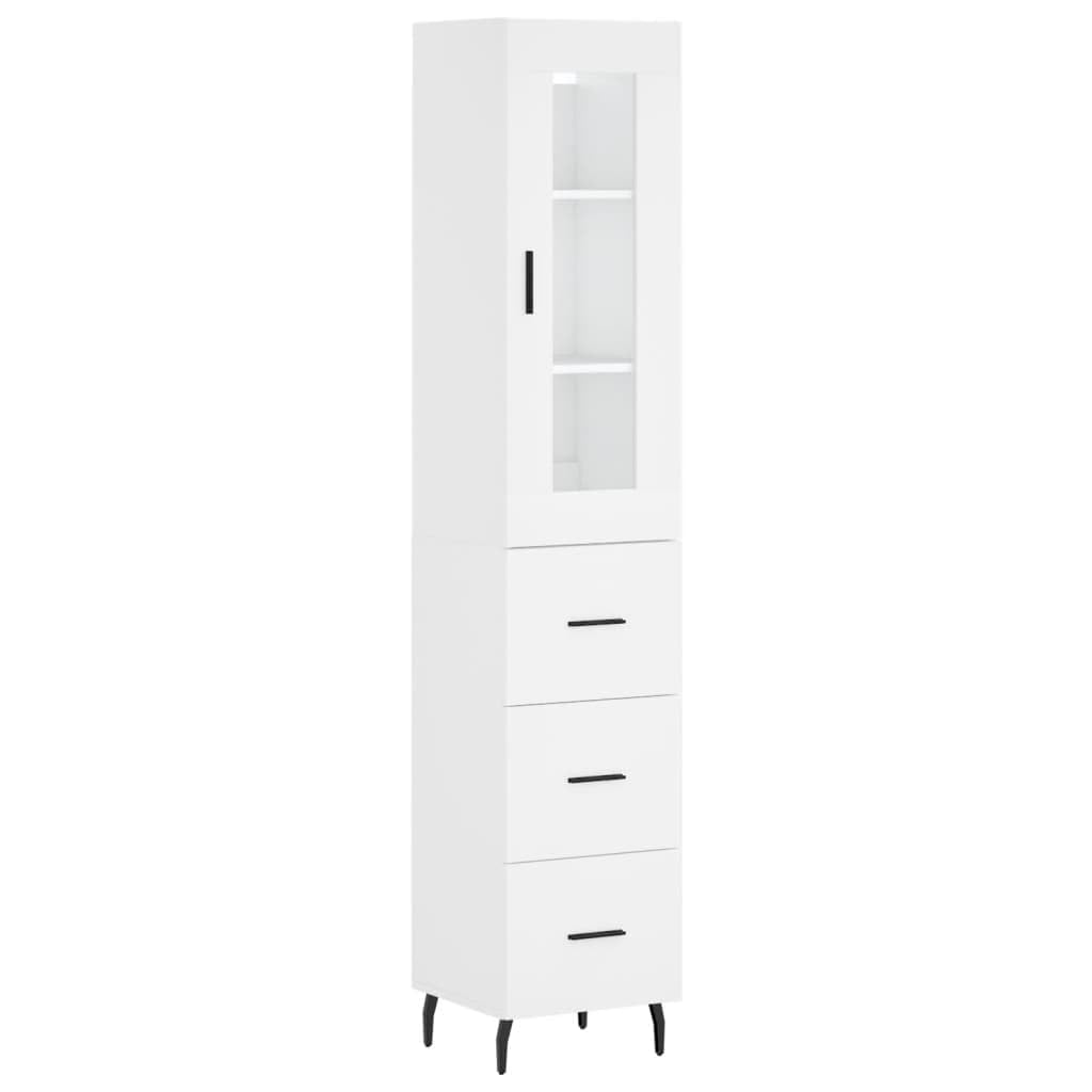 Gecheer Aparador, armario de columna, con vitrina, con 3 cajones, multicapa, blanco, 34,5 x 34 x 180 cm, aparador de entrada, mueble de columna que ahorra espacio, aparador con vitrina, modelo F