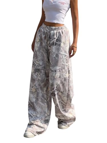 Verdusa Women's Plus Size Camo Baggy Pants Light Weight Wide Leg Sweatpants with Pockets