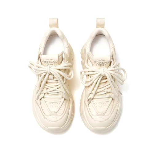BEAU TODAY Chunky Sneakers for Women, Womens Fashion Sneakers, Leather Sneakers Women Comfortable Casual Lace-Up Chunky Platform Dad Shoes2