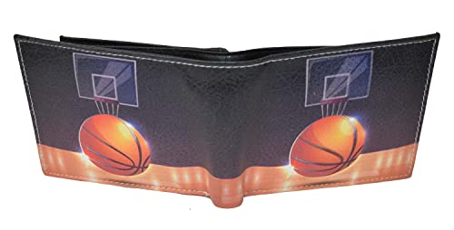 Leatherboss Printed Basketball Hoop Hardwood floor Sports Bifold Credit Card Cash Holder Wallet with Gift box for men Multicoloured2