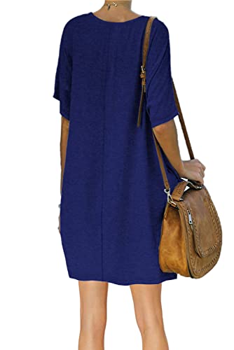 Image of Women's Casual Summer T Shirt Dress Elastic Loose Short Sleeve Dress with Pocket for Women