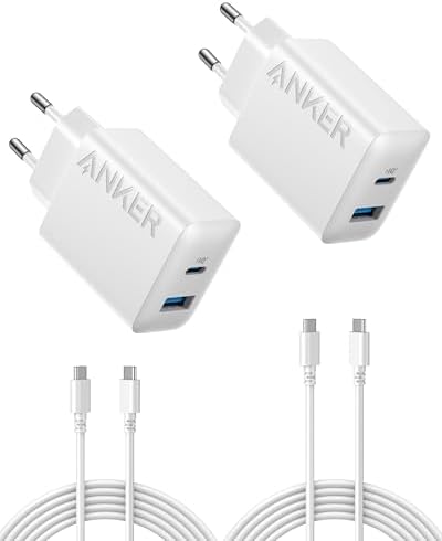 Anker 20W USB C Ladegerät, Netzteil USB C, PD Schnellladegerät Doppelpack | 2-Port Schnellladen für iPhone 17/16/15 Serie, Galaxy, iPad und mehr, inkl. 150cm USB-C Kabel