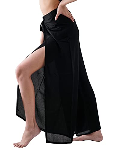 B BANGKOK PANTS Women's Boho Palazzo Pants Wide Leg Yoga Wrap Tie Up Waist