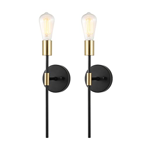 Byoliima Modern Bathroom Wall Sconce Set Of 2, Black And Gold Vanity Light Fixtures Industrial Mid Century Pole Wall Lamp Indoor Wall Mounted Lighting For Mirror Bedroom Kitchen Hallway #TOP10