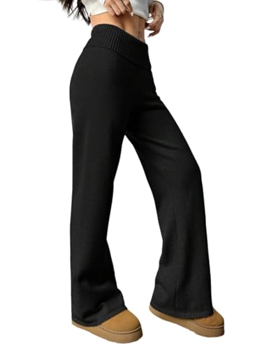 ZAFUL Women's Straight Leg Sweatpants Solid Button High Waisted Knit Pants Casual Sweat Pants3