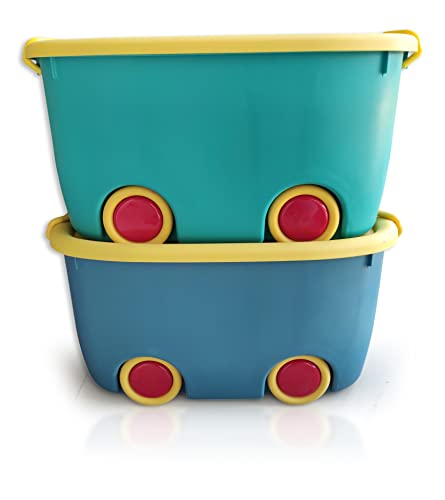 Image of Ash & Roh Multi color Storage Bins with Locking Lids | Collapsible Storage Box with Handle | Organizer Stackable Toy Storage Bins with Wheels | 25 lit Containers Organizing Storage Box. (Pack of 1)