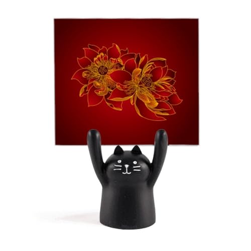 Support de mémo fleur de lotus rouge et chat noir pour bureau