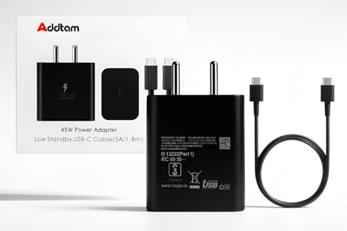 Image of Samsung 45W Type C PD Superfast Charging Adapter with 1M USB-C Cable for Galaxy S26|S25 Edge|S25 Ultra|S24 Ultra|Z Fold /Flip 7|6|Tab S10 FE+|S10 FE|S9 FE+|S9|A9+|A9, 45-Watt C-Type Fast Charger, Black
