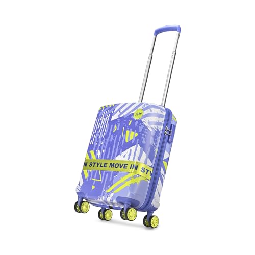 Image of Skybags Wanderlust Cabin Trolley Bag 55cm | Small | Hard Luggage | Printed 8-Wheel Suitcase | TSA Lock with Anti-Theft Zipper | Polycarbonate | 3 Years International Warranty - Unisex (Blue-Lime)