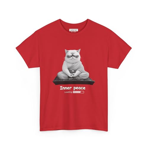 Lama Cat Inner Peace Loading T-Shirt Design | Grumpy Cat | Yoga Shirt | Men and Women | Sarcastic Mindfulness Gift | IPL-BW Red