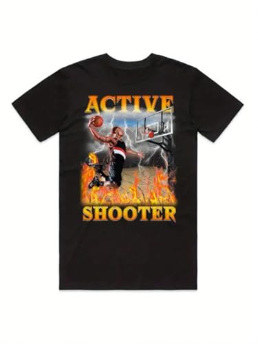 Active Shooter T-Shirt Top Funny Meme Basketball Dunk Sports Gift Neutral, Stylish (Large) White