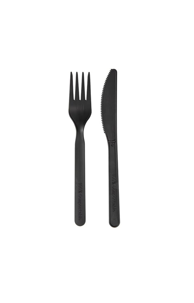 bis Posate 18 Cm Cpla Nero – 300 pz - Set Posate Monouso - Biodegradabile, Ideale per Catering e Buffet