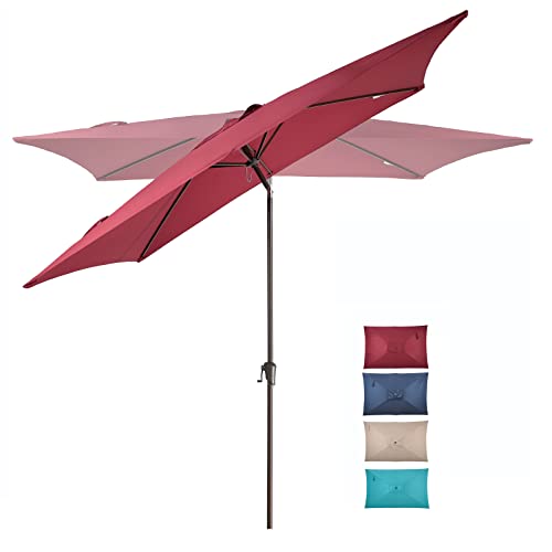 Cobana 6.6 X 9.8Ft Rectangular Patio Umbrella, Outdoor Table Market Umbrella With Push Button Tilt/Crank, Dark Red #TOP23