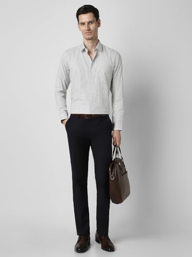 Image of Peter England Men's Classic Checkered Formal Slim Fit Full Sleeve Shirt | Wonder Fabric | Cotton-Rich