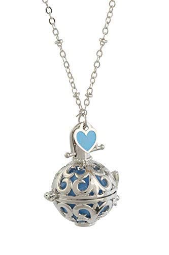 Chiama Angeli Bola Mexicaine rodiata ajourée avec intérieur coloré Xylophone Bleu argentoè Collier cm.100 avec cur bleu