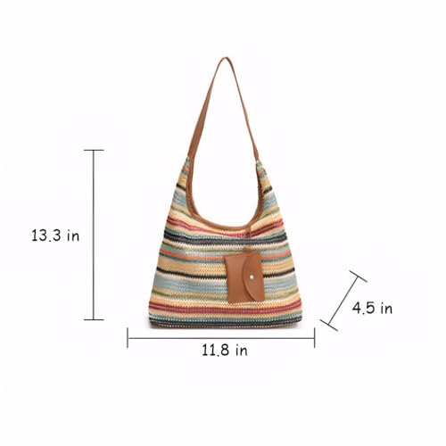 Women's Woven Beach Shoulder Handbag Colorful Straw Tote Bag Summer Vacation Crossbody Bag2