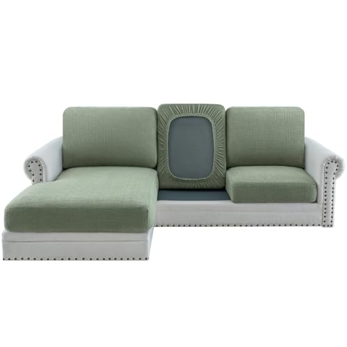 H.VERSAILTEX Super Stretch Individual Jacquard Couch Cushion Covers Furniture Protector Spandex Anti-Slip Soft Thickened Slipcovers Easy Install, (1 PC, Large Chaise Couch Cover, Sea Grass)