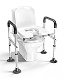 SUCCU Adjustable Raised Toilet Seat with Handles for Seniors, 400lbs Capacity Elongated Toilet Seat Riser, Elevated Toilet Seat with Soft Cushion & Removable Armrests