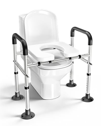 SUCCU Adjustable Raised Toilet Seat with Handles for Seniors, 400lbs Capacity Elongated Toilet Seat Riser, Elevated Toilet Seat with Soft Cushion & Removable Armrests