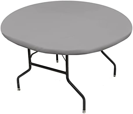 Grey Fitted Table Cover for Round Tables, Water Resistant, Windproof Table Protector for Dining Room Table - Machine Washable Table Cover Protector - Elastic Tablecloth for Indoors Outdoors