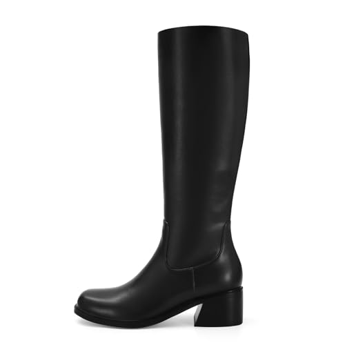 Image of SOVANYOU Women's Knee High Boots Square Toe Chunky Block Heel Riding Boots with Side Zipper Comfortable Stylish Low Heel Tall Boot