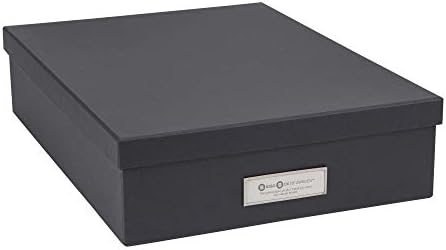 Bigso Oskar Fiberboard Label Frame Document Letter Box | File Organizer Document Box for Important Paperwork | Document Storage Box with a Lid & Metal Label Window | 3.3″x10.2″x13.8″ | Dark Grey