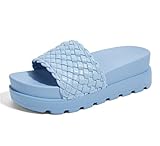 LUCKY STEP Women's Platform Sandals Braided Strap Flatform Slide Open Toe Casual Summer Beach Outdoor Wedge Woven Belt Slipper(Blue,7 B(M) US)