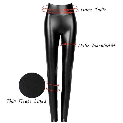 Leder-Leggings Damen aus PU Leder mit hoher Taille und Fleece-Futter