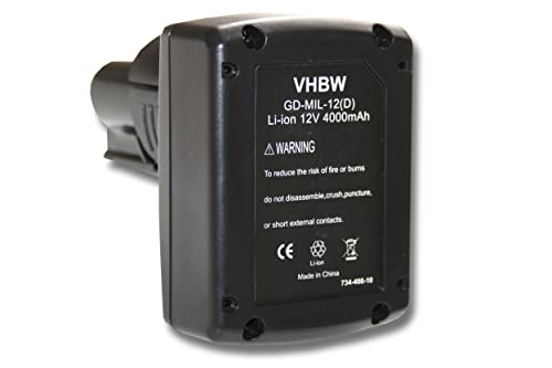 vhbw Batería compatible con herramientas AEG/Milwaukee 2455-20, 2454-22, 2454-20, 2453-20, 2452-22, 2453-22 (4000 mAh, ion de litio, 12 V)